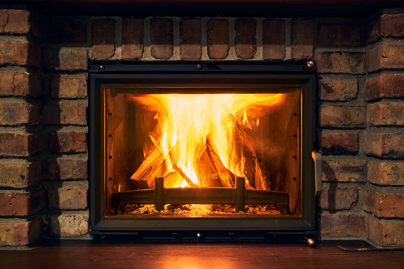 lit fireplace 